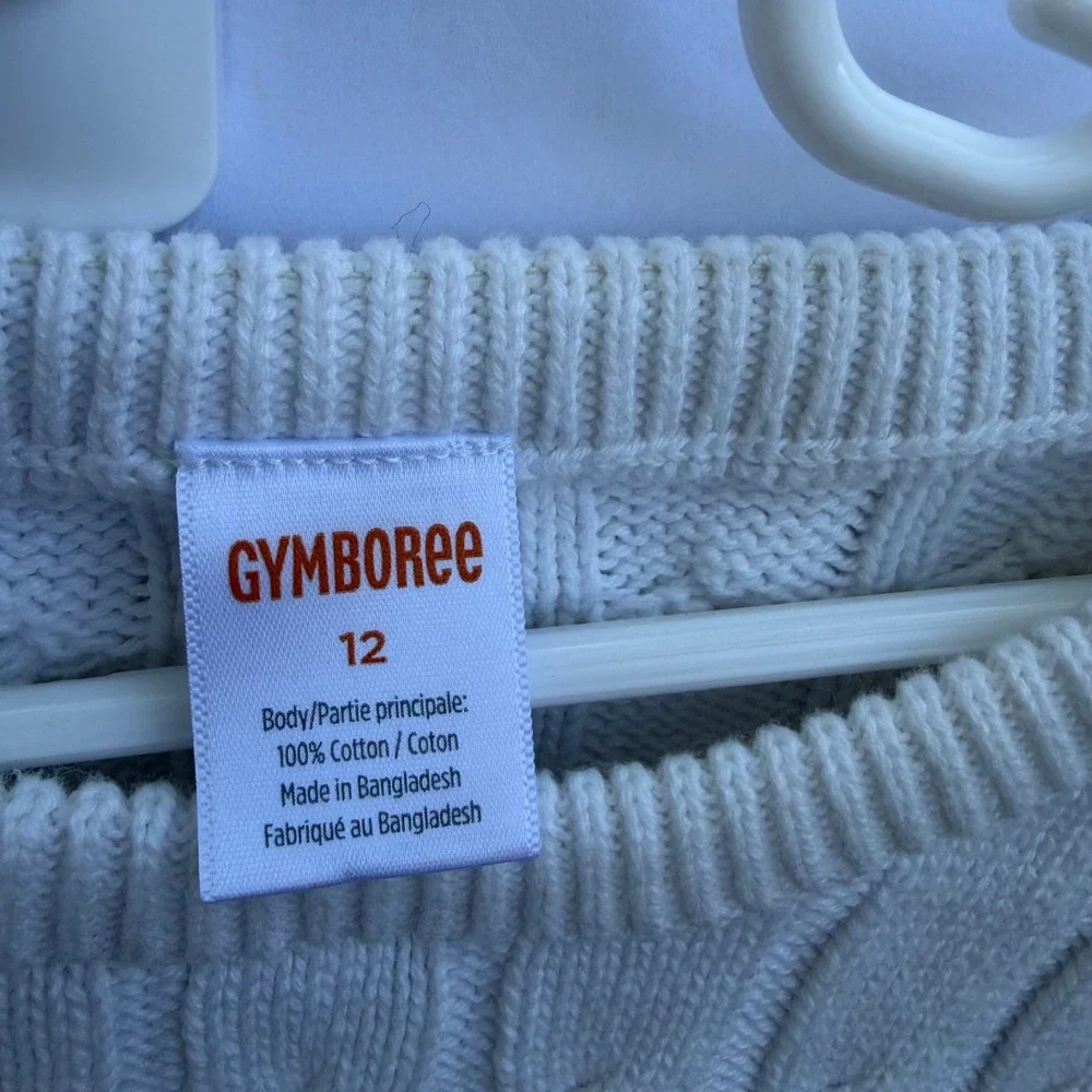 Gymboree Girls White Cable Knit Cotton Sweater‎ Shoulder Buttons Size 12